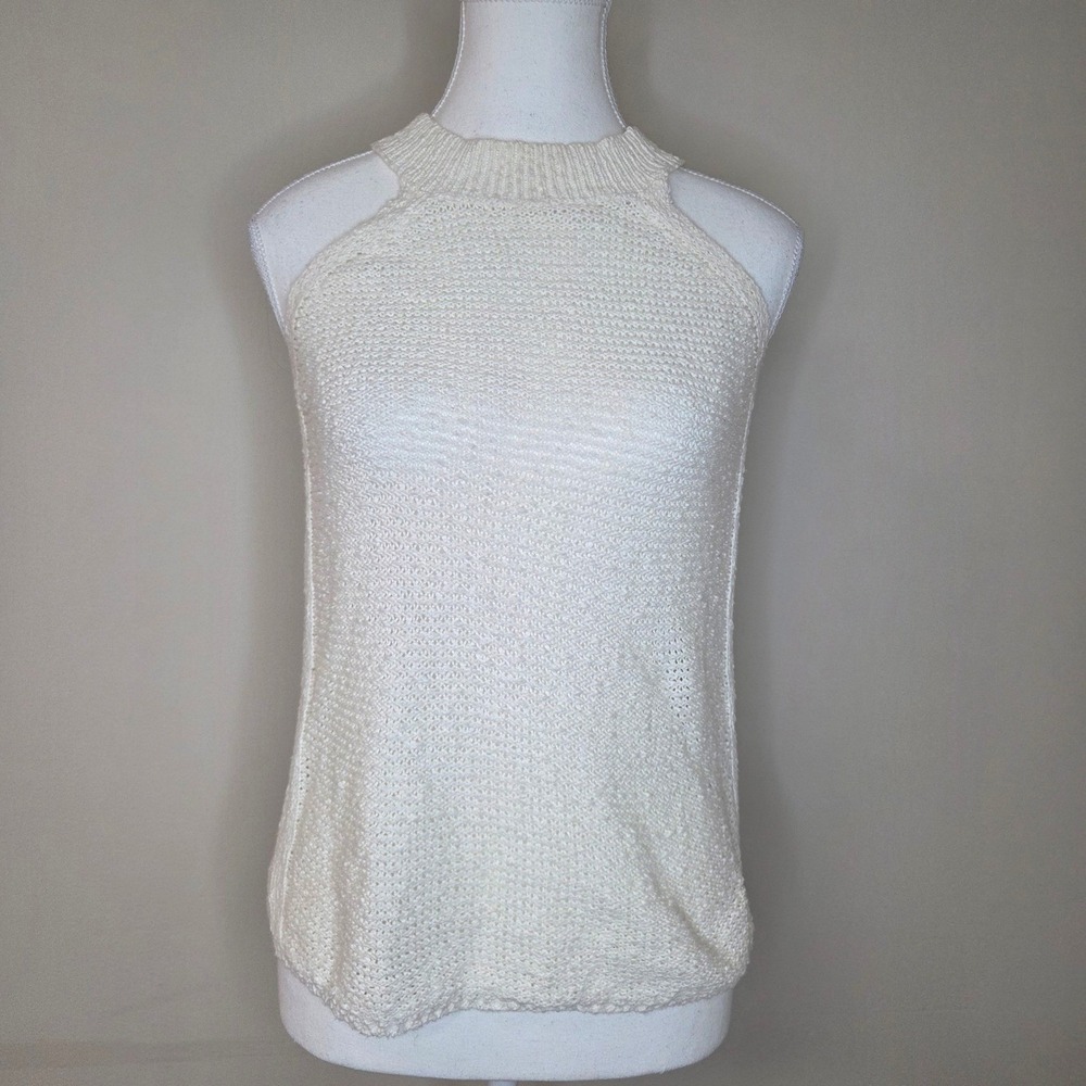 Evereve White Knit Tank Top 100% Cotton‎ Coastal Boho Size XS